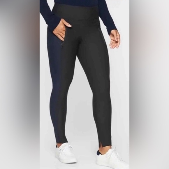 Athleta Stellar Tight Legging Black Navy Blue Colorblock Pants | L - Picture 1 of 9